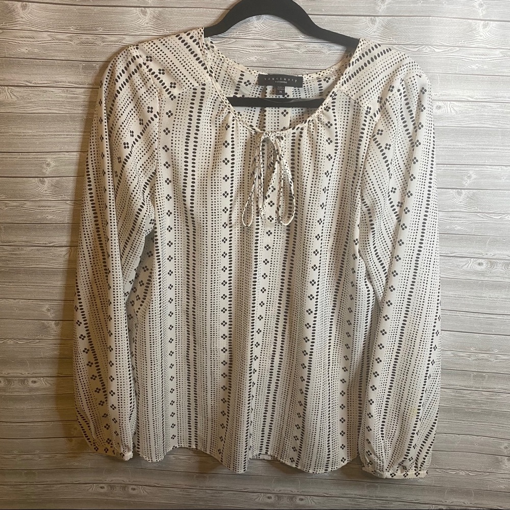 🐝 Sanctuary White and Black Tie Blouse